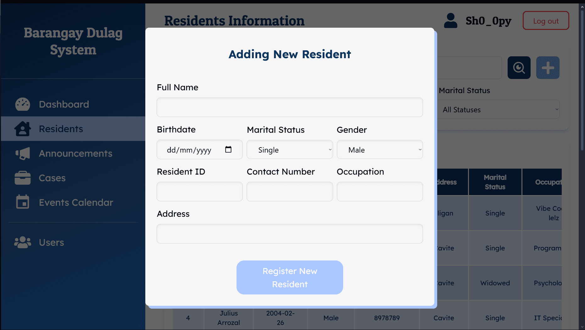Barangay Dulag Profiling System Image 15